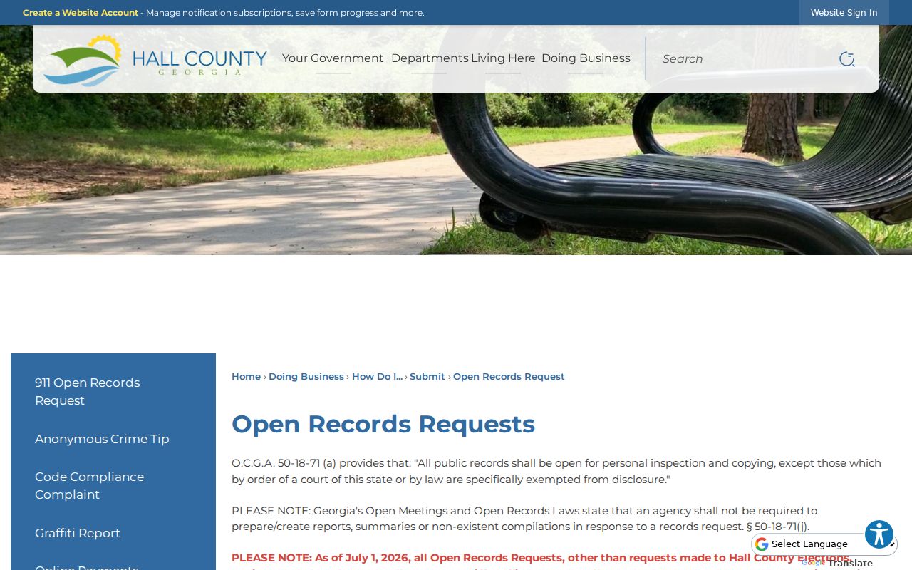 Hall County people search open records request routes