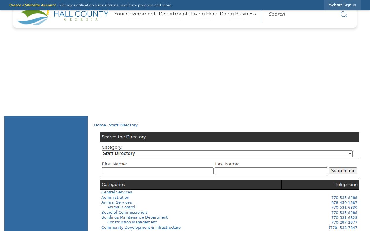 Hall County people directories staff search page