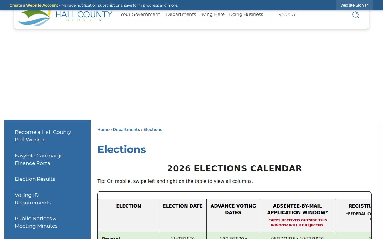 Hall County voter registration records and Elections office resources