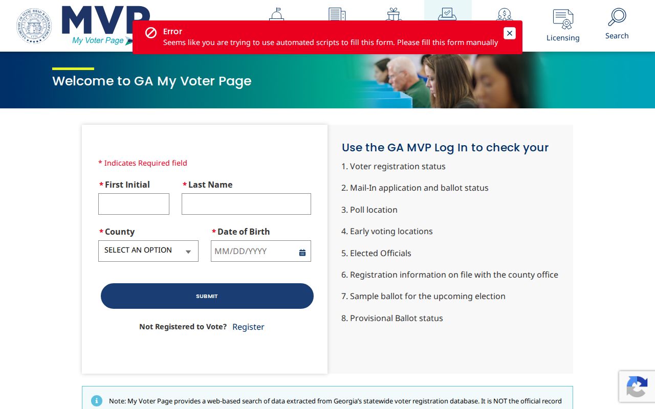 Hall County voter registration lookup on Georgia My Voter Page